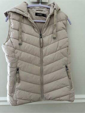 Lauren Ralph Lauren Light Beige Quilted Hooded Puffer Vest